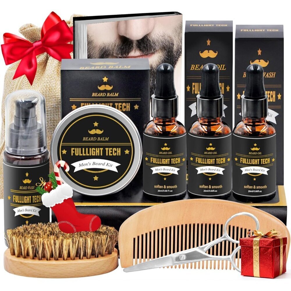 Men's Beard Grooming Kit 3-Pack Oil Wash Balm Comb